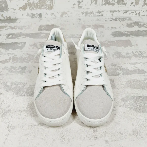 Vintage Havana White Sneakers with Gold Heel and Tan Snake-Print Star - Picture 6 of 10